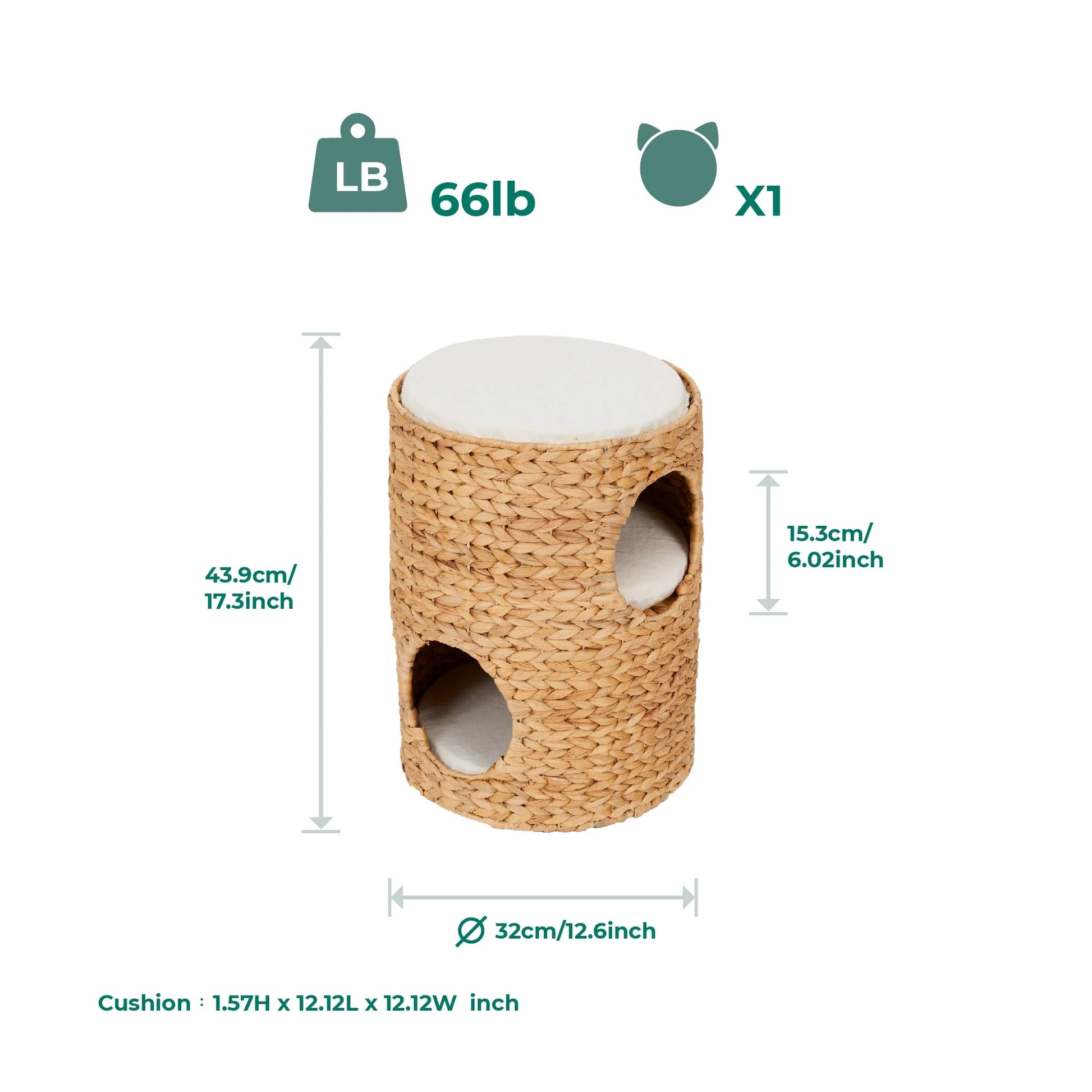 Neith 3-Tier Woven Water Hyacinth Cat Tower, Tan