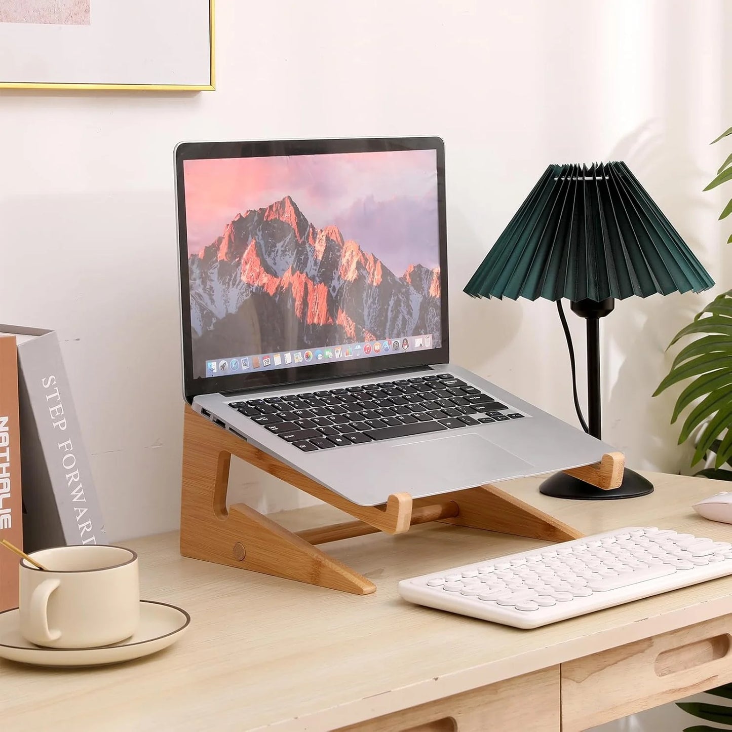 Wooden Laptop Stand,Wooden Vertical Laptop Stand for Desk,Bamboo Laptop Stand Compatible with Macbook Air Pro/Dell Xps/Surface Pro/Hp/Pixelbook/Lenovo,More Laptops13-18.6Inch
