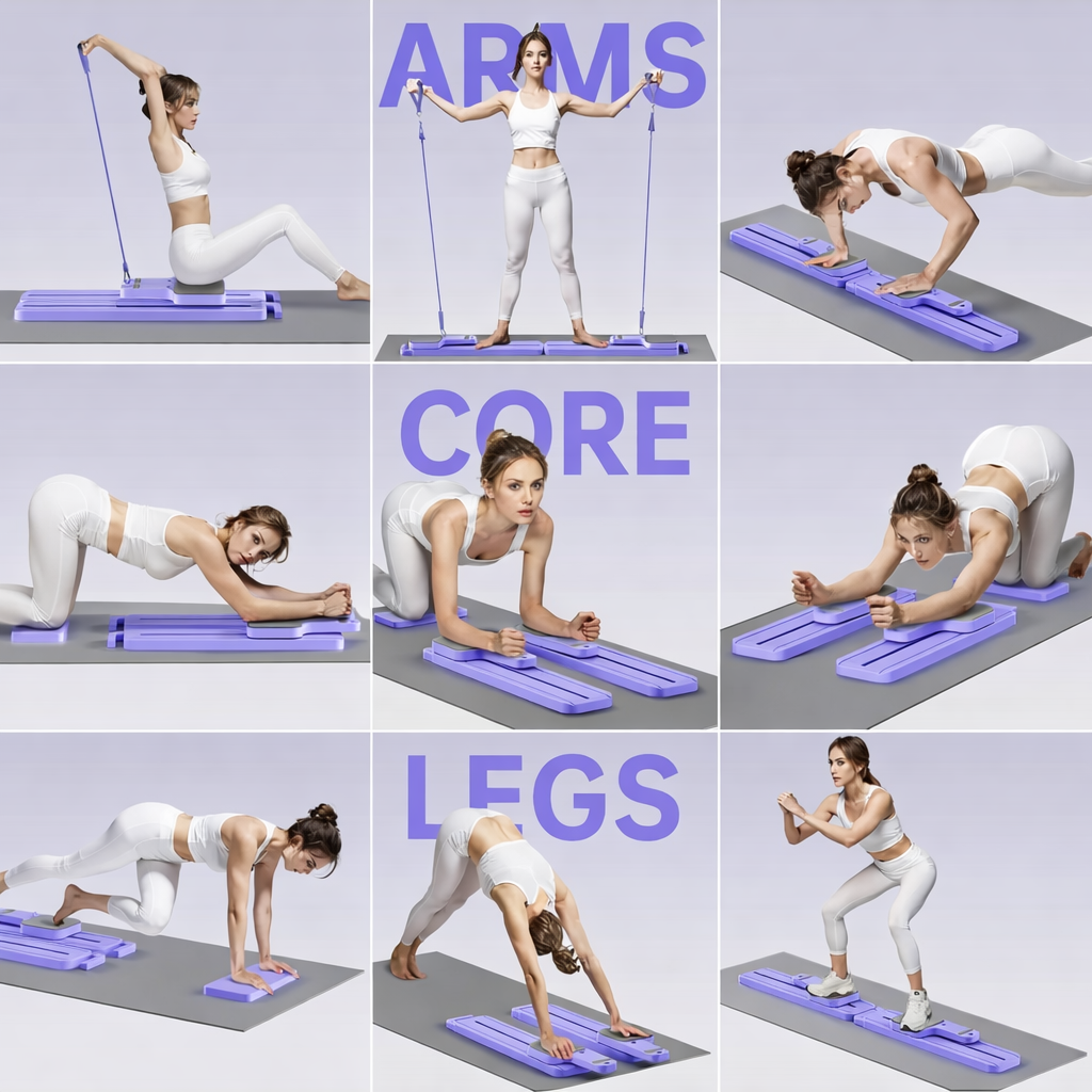 7-in-1 Foldable Pilates Reformer Board with Resistance Bands