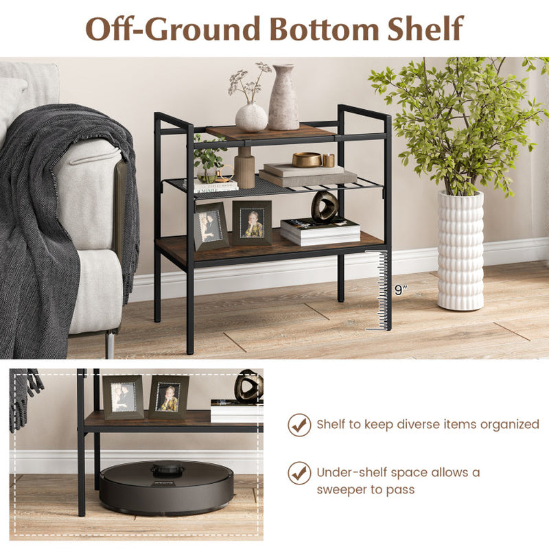 3-Tier Industrial Entryway Table with Removable Panel and Mesh Shelf