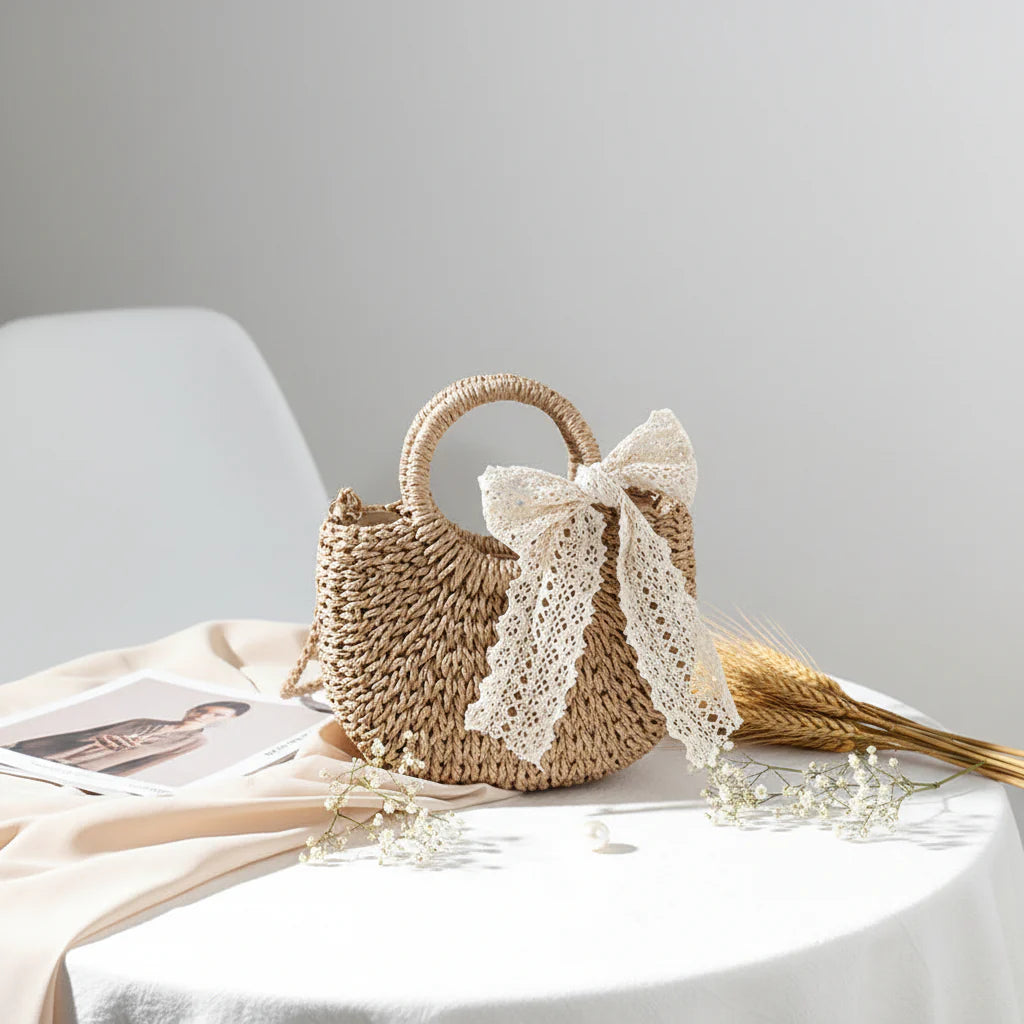 Crossbody Small Bag for Women Lace Bow Hand Woven Bag