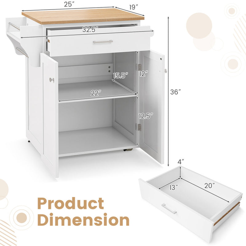Rolling Kitchen Island with Spice Rack and Adjustable Shelf