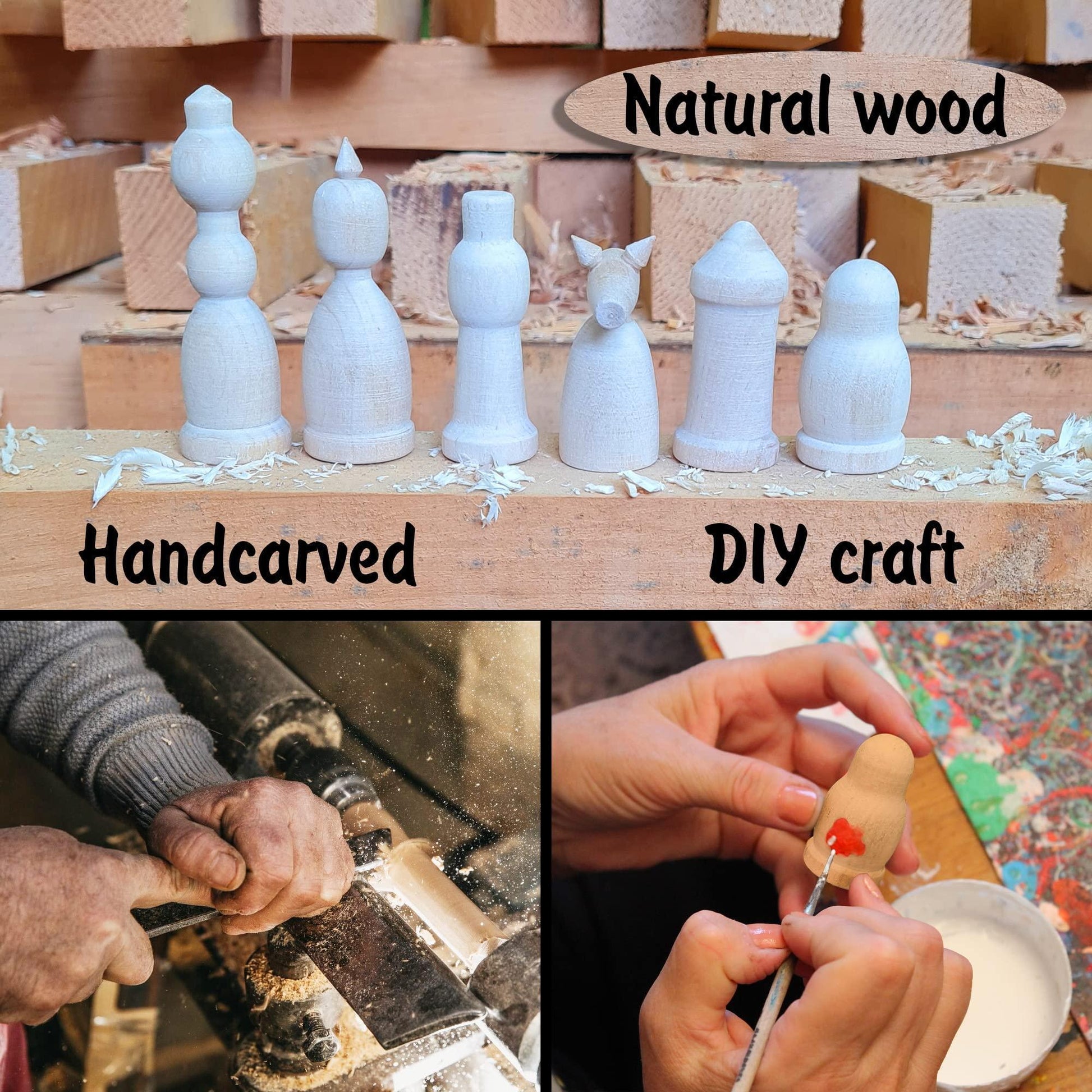 Unfinished Wood Chess Pieces Only Set of 32 Pcs Paint Your Own Chess Set DIY Kit