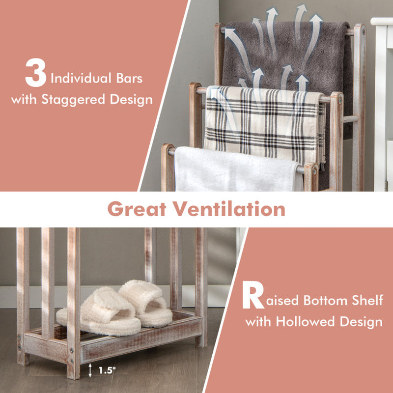 Freestanding Towel Rack 3-Bar Hand Towel Drying Stand with Bottom Storage Shelf