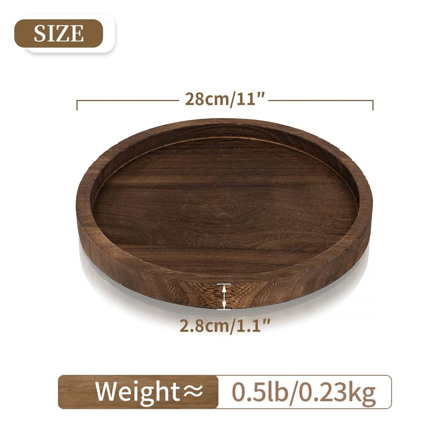 Decorative Candle Plate Holder Trays Coffee Table Decor, round Wooden Serving Tray Centerpiece for Table 11.8”