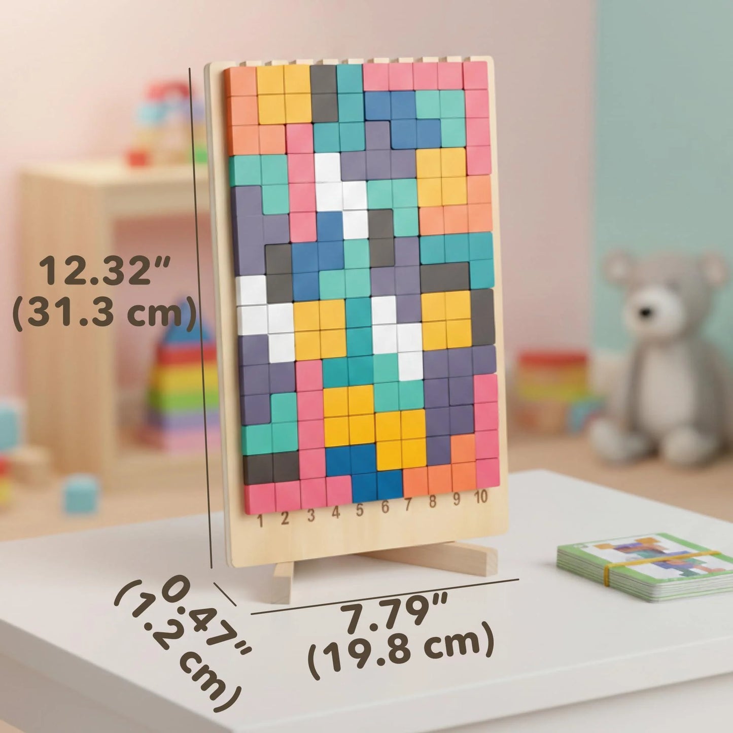 Wooden Puzzle Blocks Montessori Brain Blocks & Stacki Style 10 Challenge Cards Numbered Tray & Grid Guide Educational Game for Kids Ages 3 to 5 Russian Blocks Style Learning Game