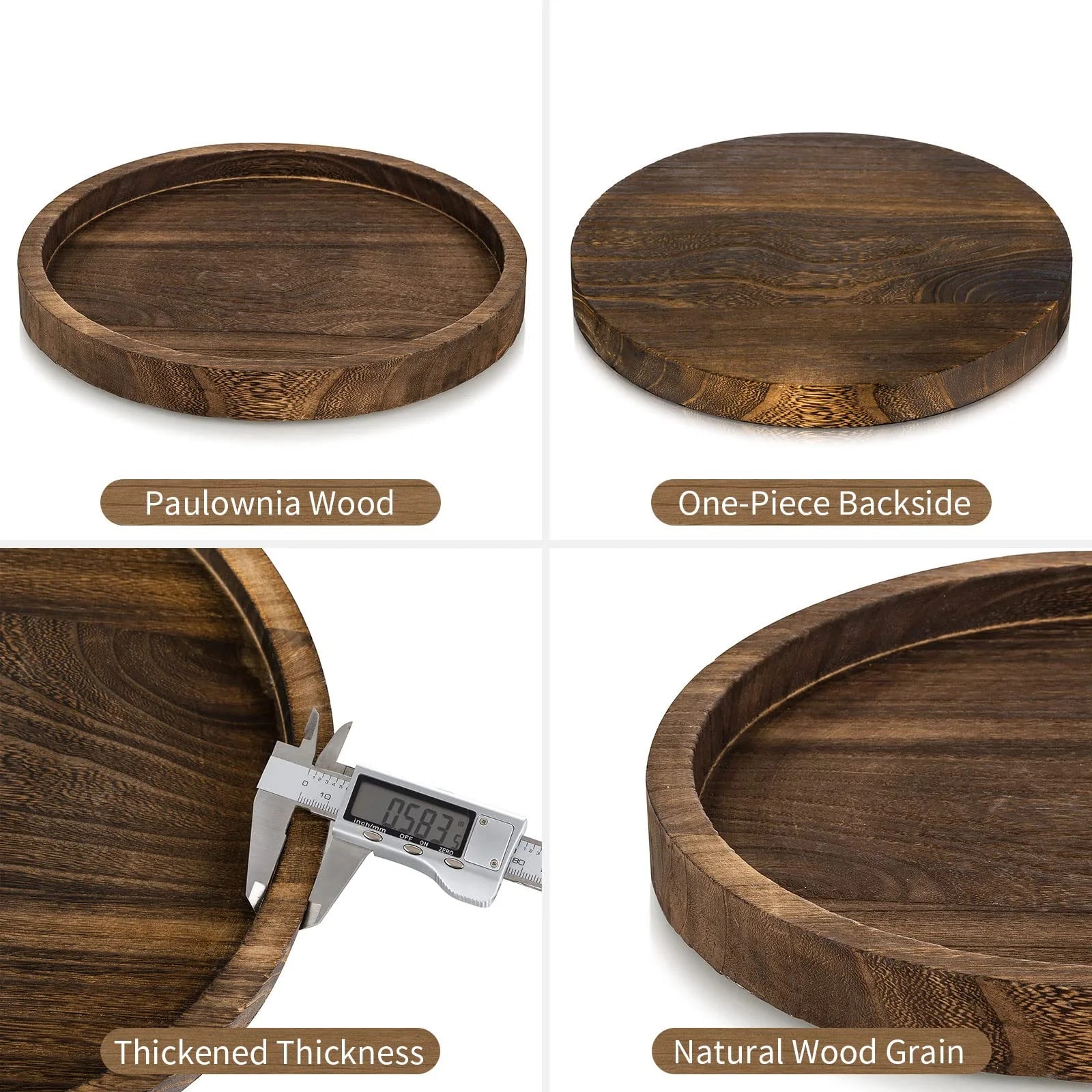 Decorative Candle Plate Holder Trays Coffee Table Decor, round Wooden Serving Tray Centerpiece for Table 11.8”