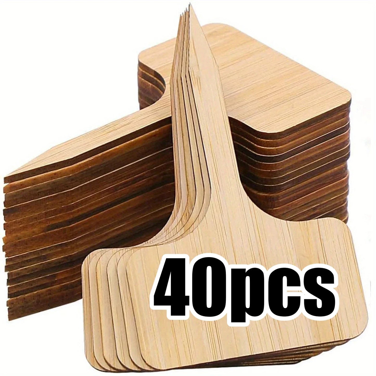40Pcs Wooden Plant Labels, Eco-Friendly T-Type Bamboo Plant Labels Tags Garden Plant Markers for Seed Potted Herbs Flowers Vegetables