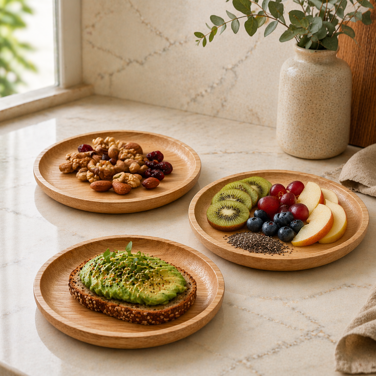 Acacia Wood Serving Plate – Natural Round Dessert Dish