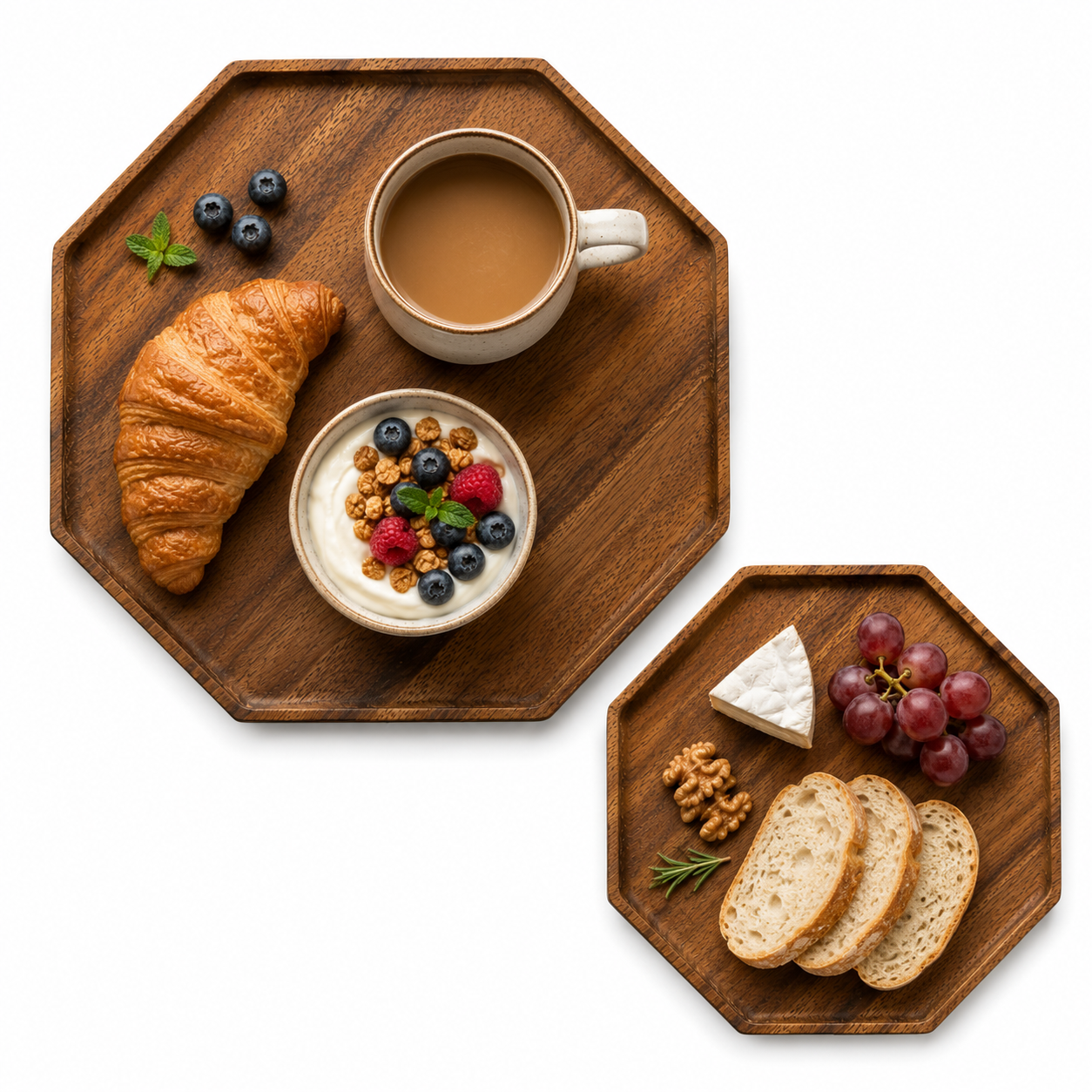 Acacia Wood Serving Tray Set – Rustic Round Platters (2 Pieces)
