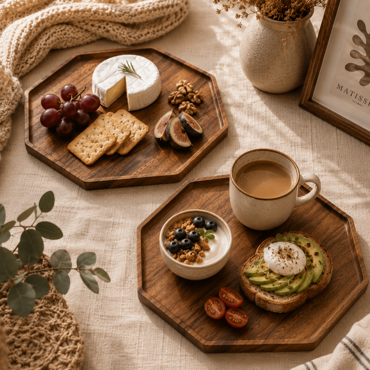 Acacia Wood Serving Tray Set – Rustic Round Platters (2 Pieces)