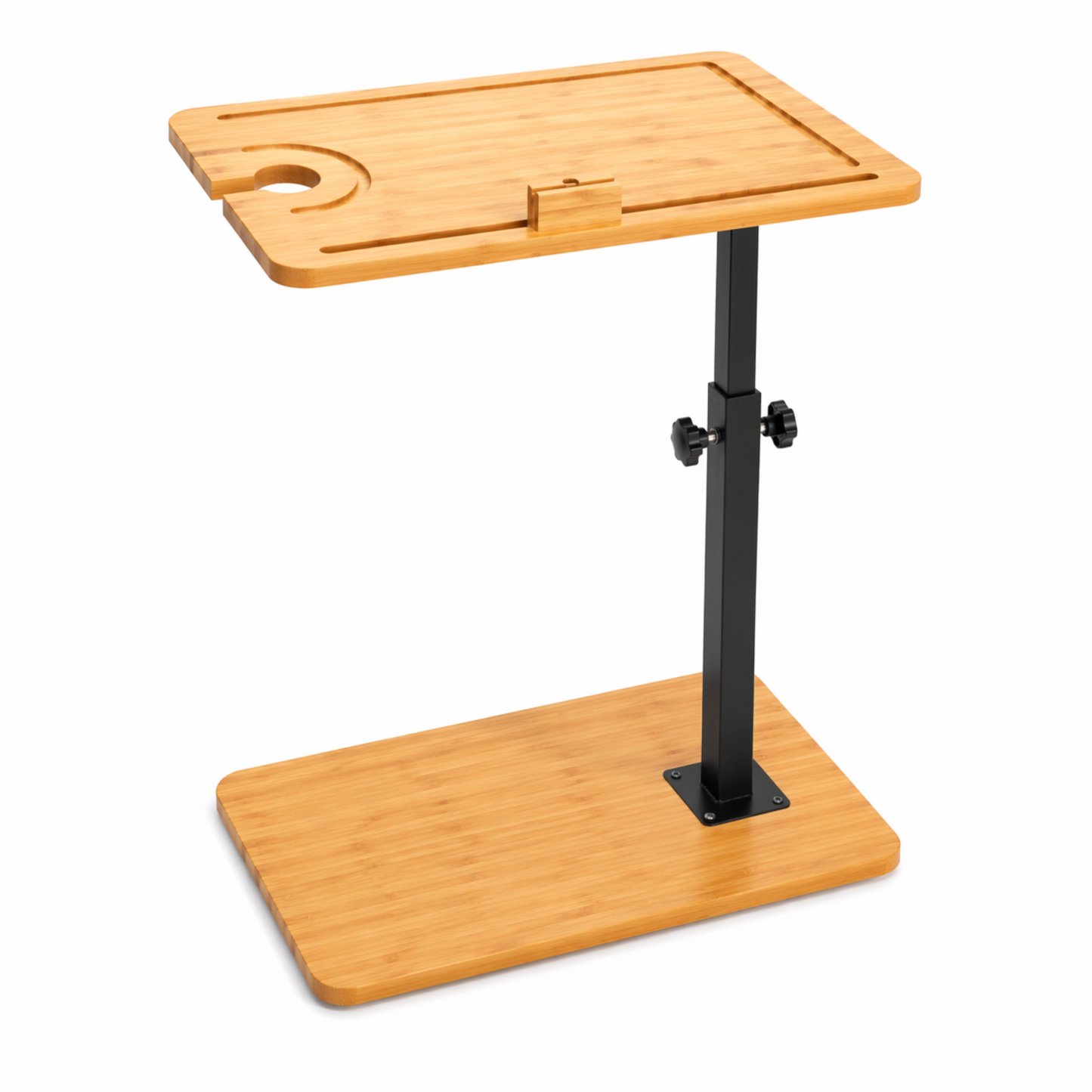 Adjustable C-Shape Sofa Side Table with Rotating Tray