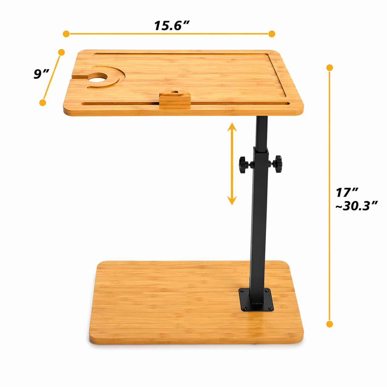 Adjustable C-Shape Sofa Side Table with Rotating Tray