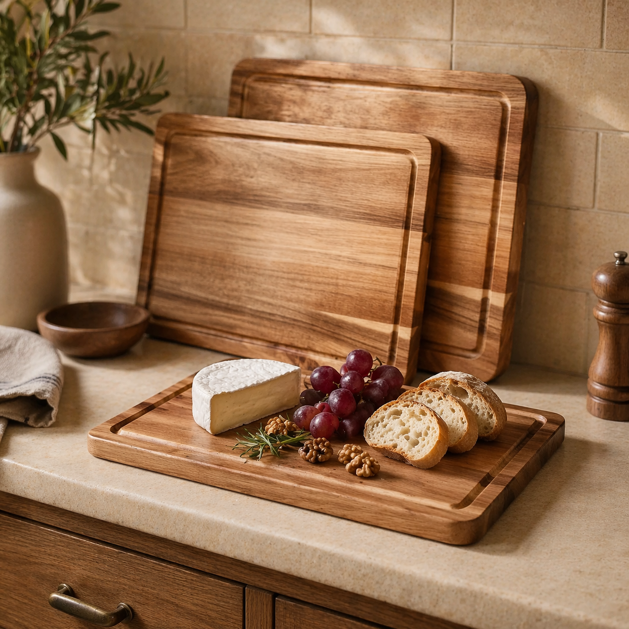 Bamboo Cutting Board Set for Kitchen Prep & Serving