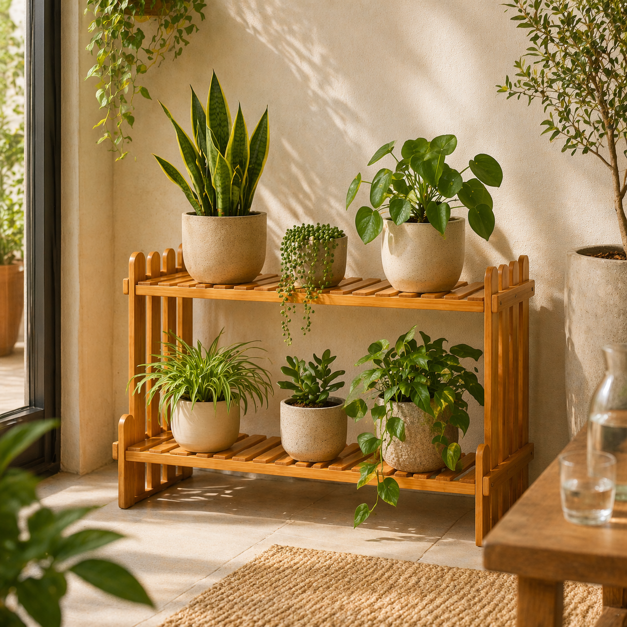 Bamboo Plant Stand – Multi-Tier Indoor & Outdoor Shelf