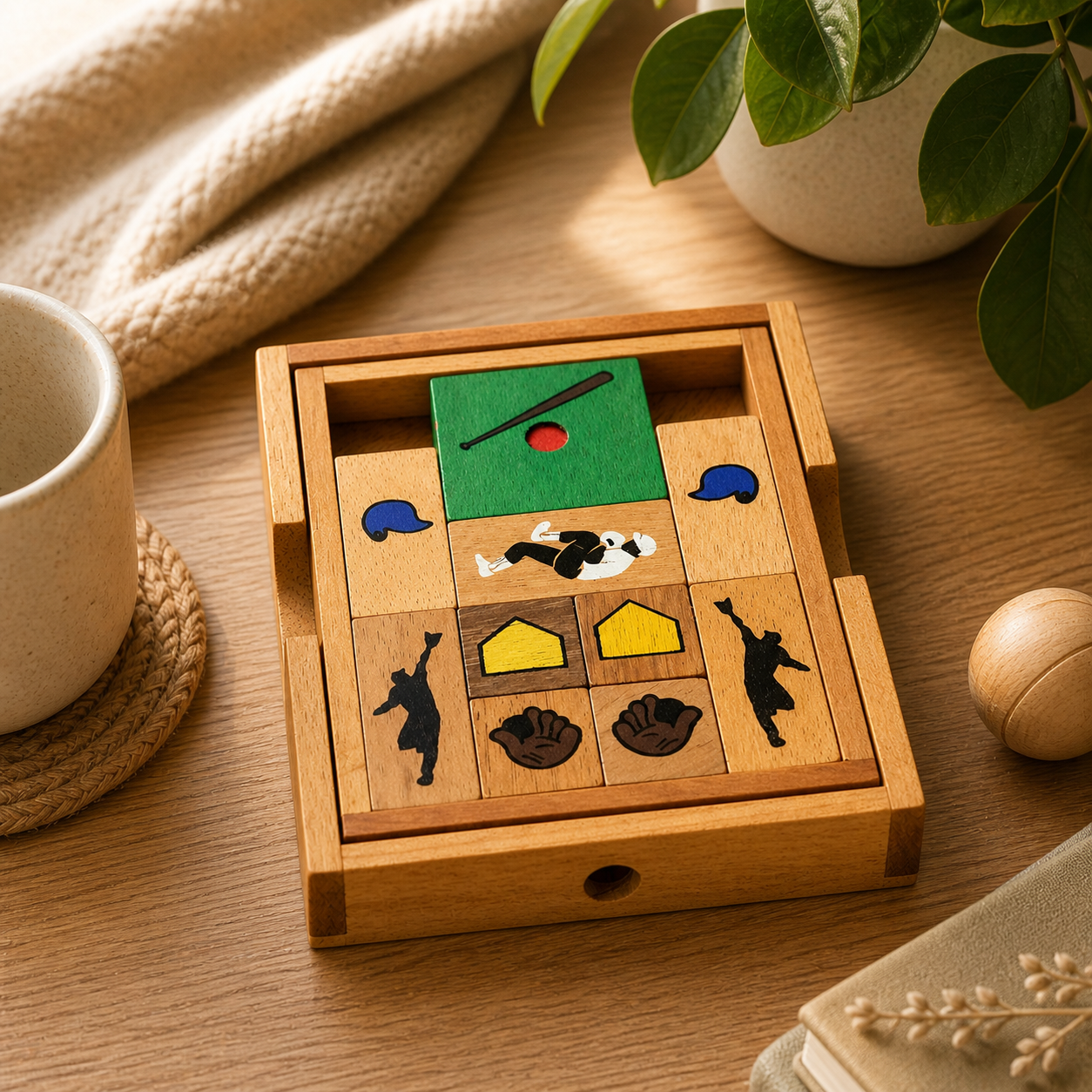 Baseball Field Wooden Sliding Puzzle Brain Teaser