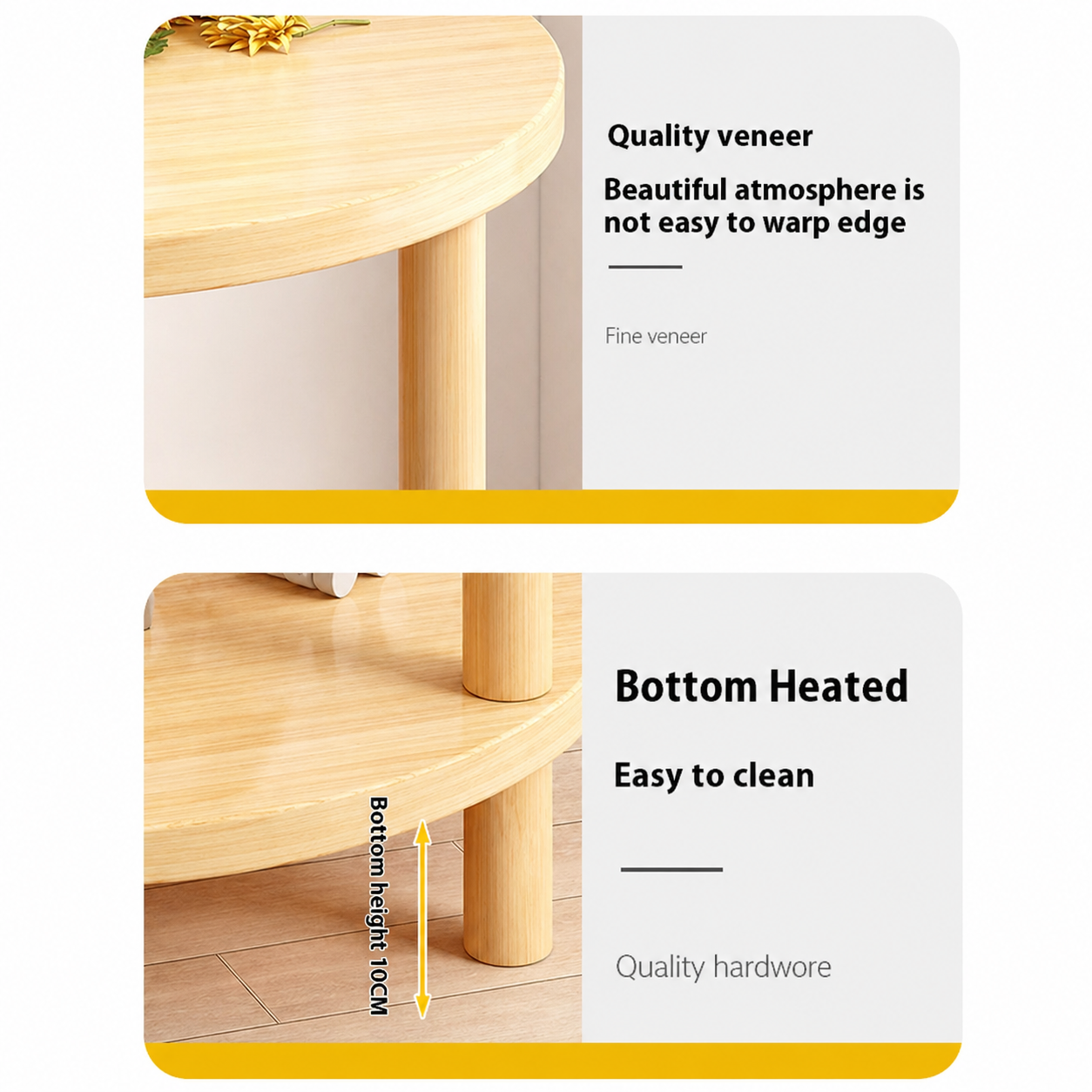 Modern Wooden Bedside Table – 2-Tier Round Nightstand