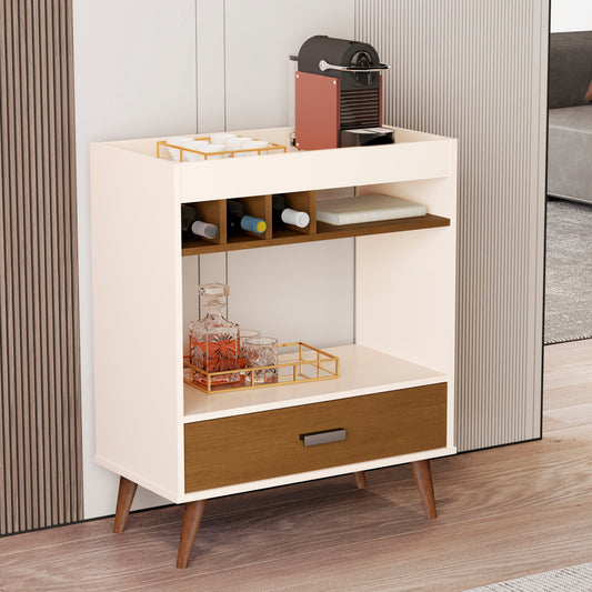 Mid-Century Bar Cabinet with Wine Rack & Storage Drawer