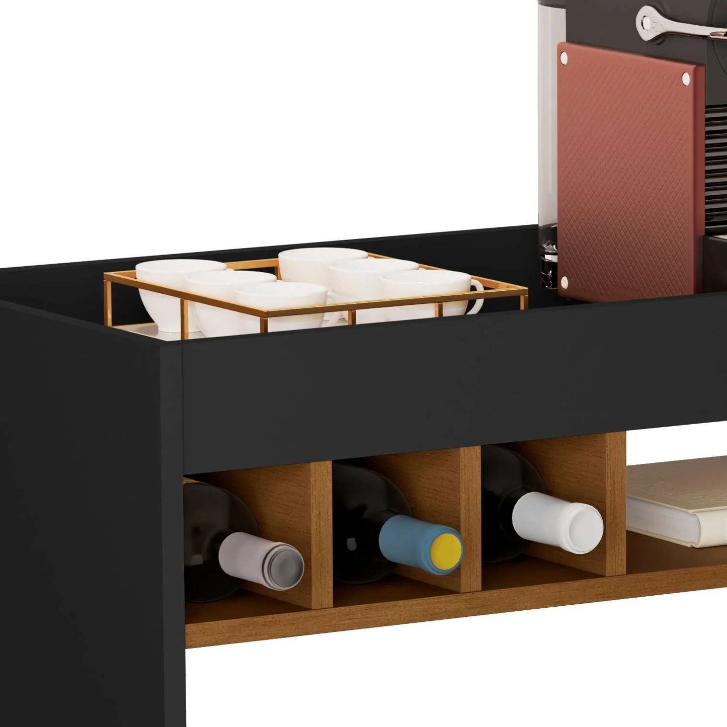 Mid-Century Bar Cabinet with Wine Rack & Storage Drawer