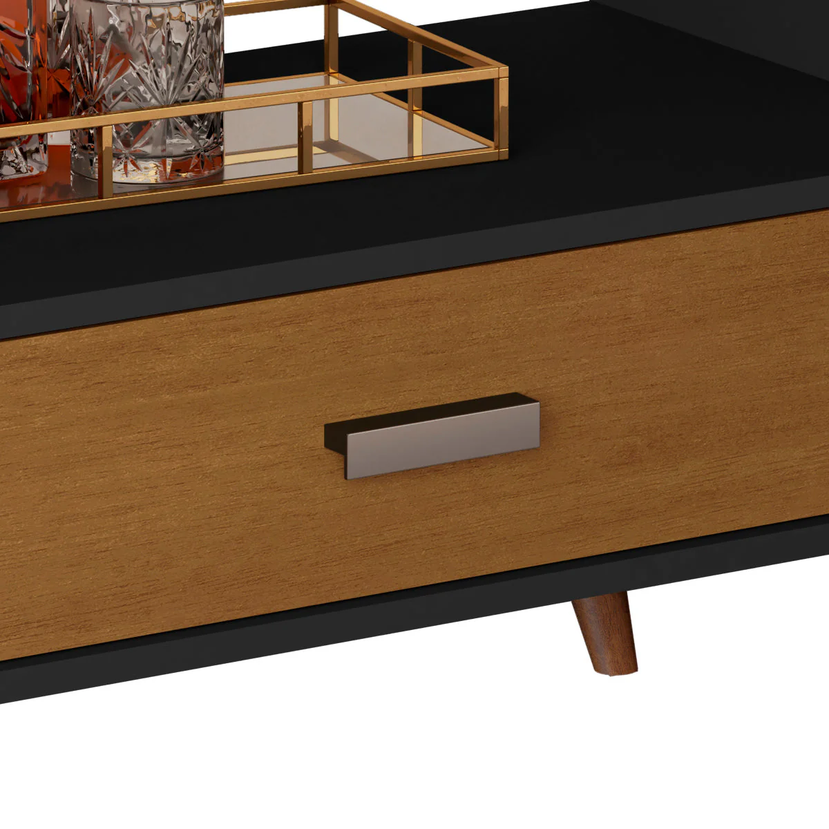 Mid-Century Bar Cabinet with Wine Rack & Storage Drawer