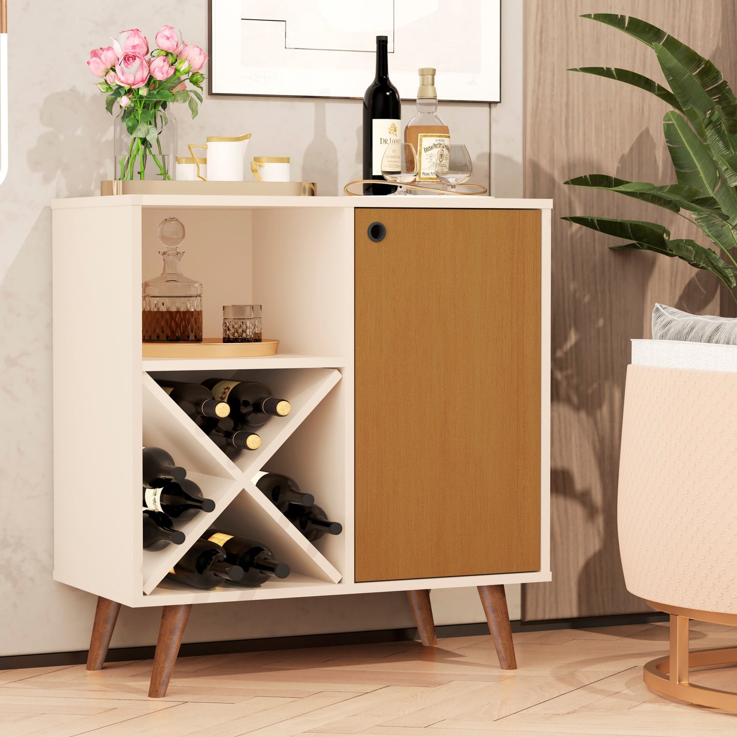 Modern Bar Cabinet with Wine Rack & Storage Shelf