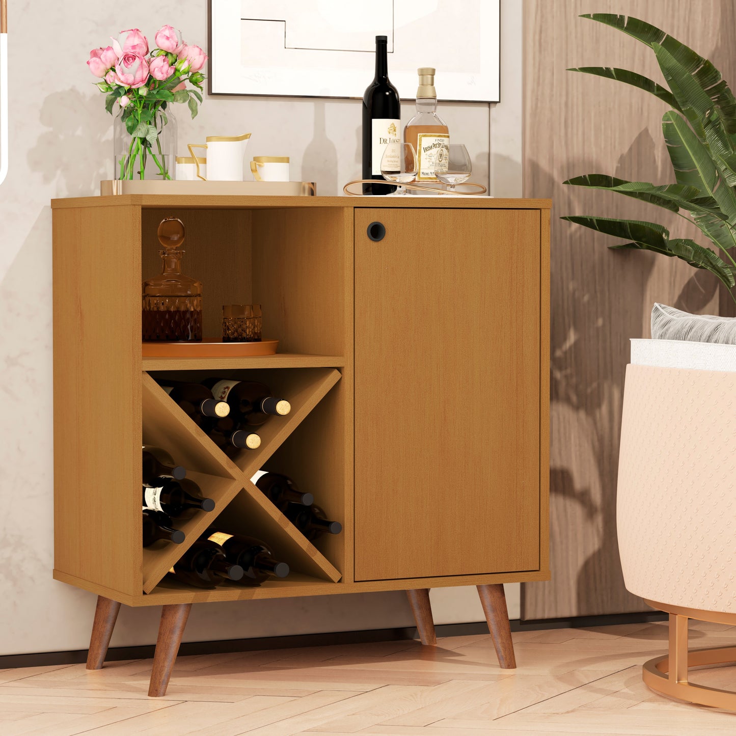 Modern Bar Cabinet with Wine Rack & Storage Shelf