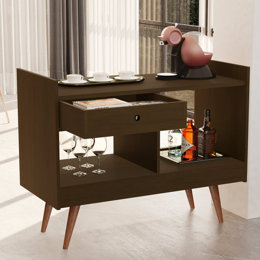 Modern Bar Cabinet with Drawer & Open Shelves
