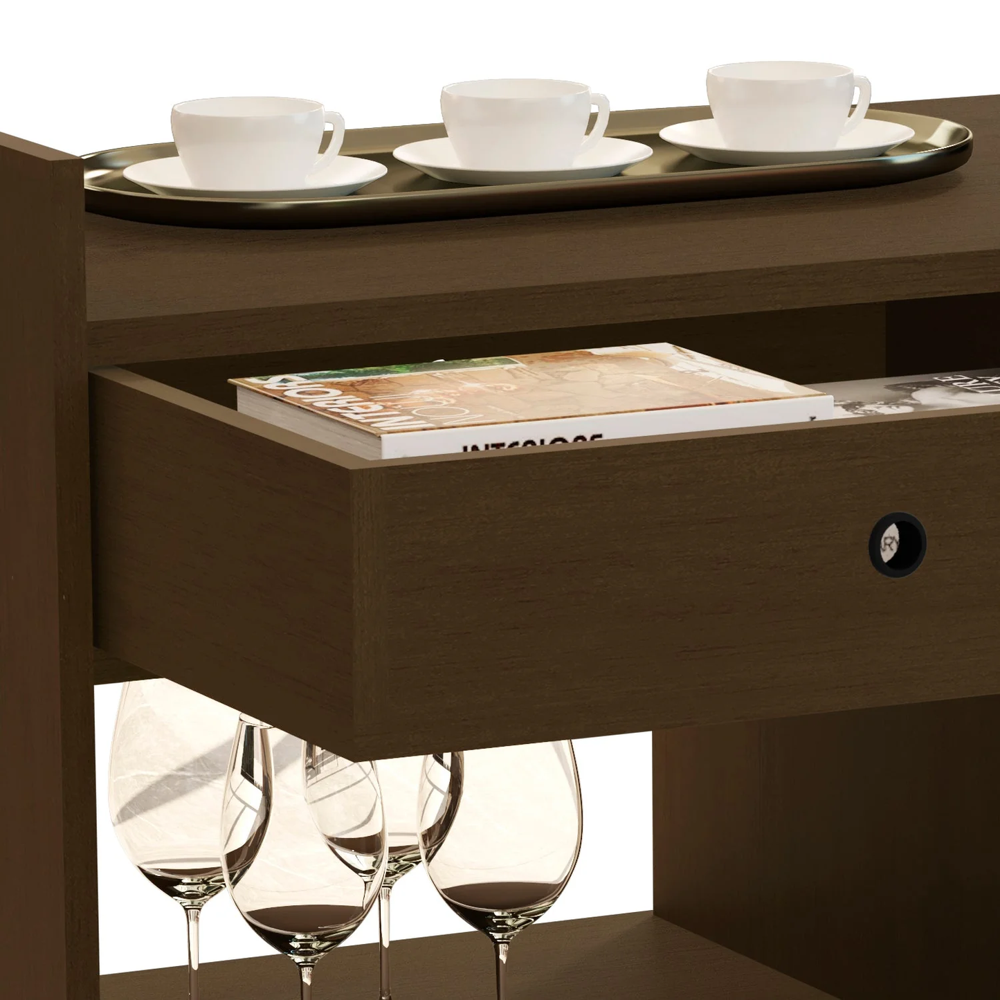Modern Bar Cabinet with Drawer & Open Shelves