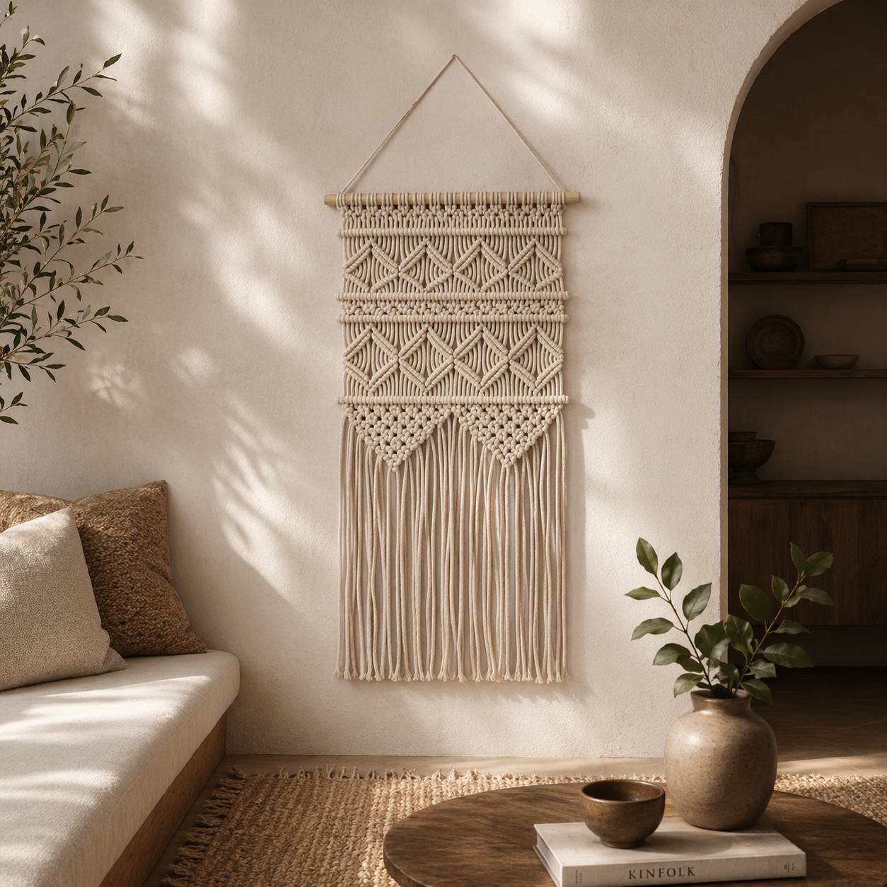 Boho Cotton Macrame Wall Hanging – Handmade Natural Wall Decor