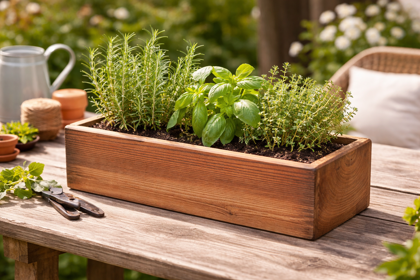 Cedar Wood Planter Box – Rustic Outdoor Herb & Flower Planter