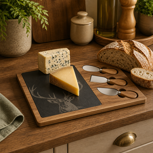 Engraved Deer Charcuterie Board with Slate & Cheese Knives