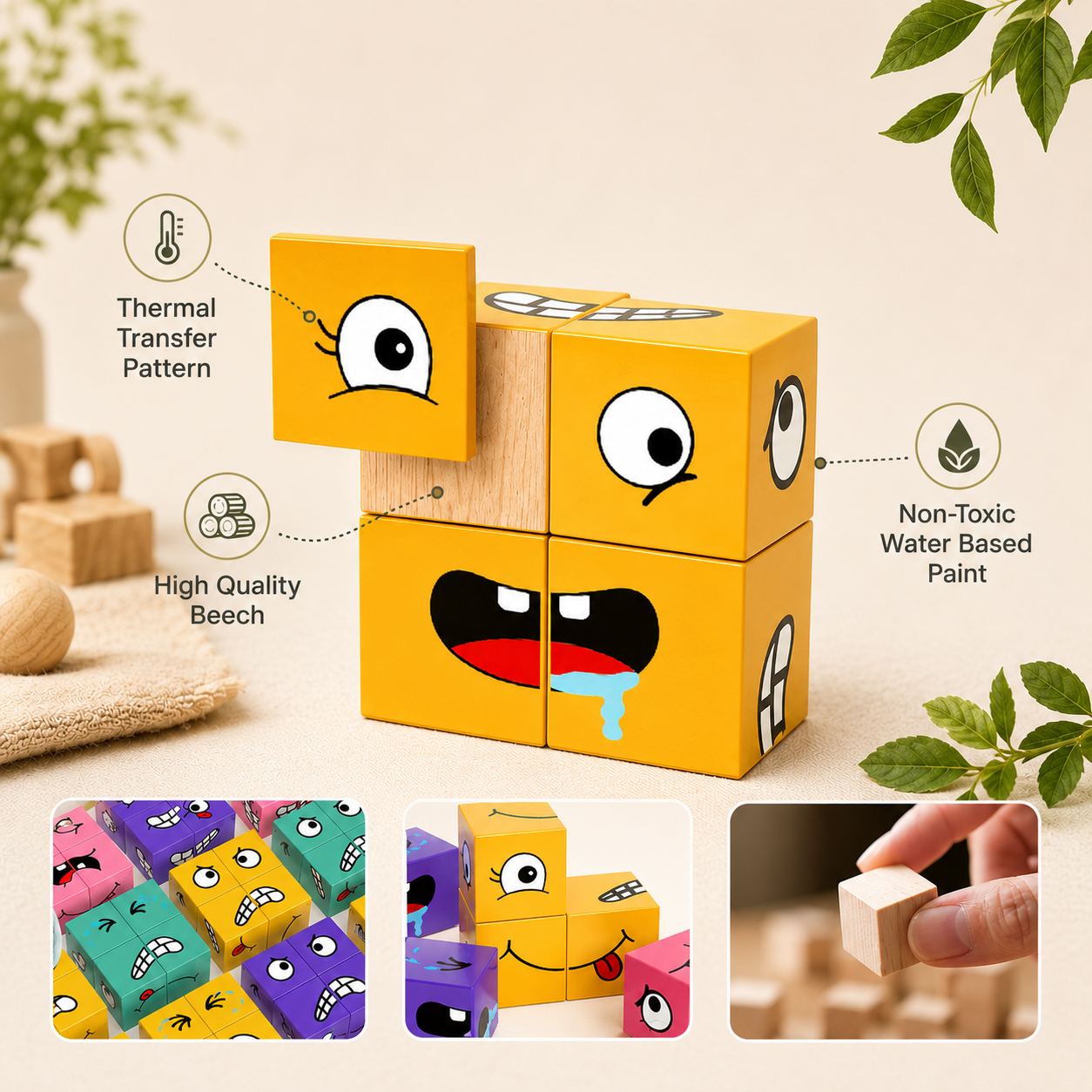 Face Matching Memory Game for Kids – Wooden Blocks Puzzle