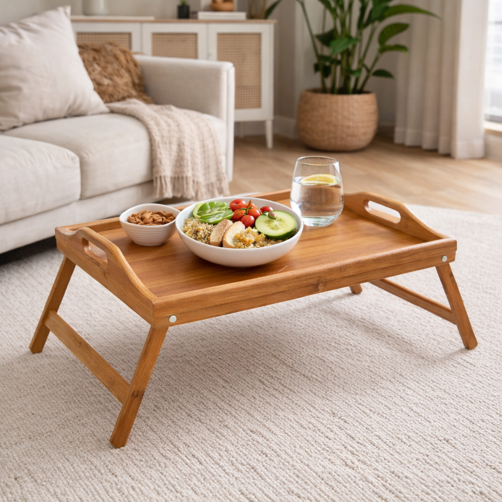 Foldable Bamboo Bed Tray Table – Breakfast & Laptop Stand