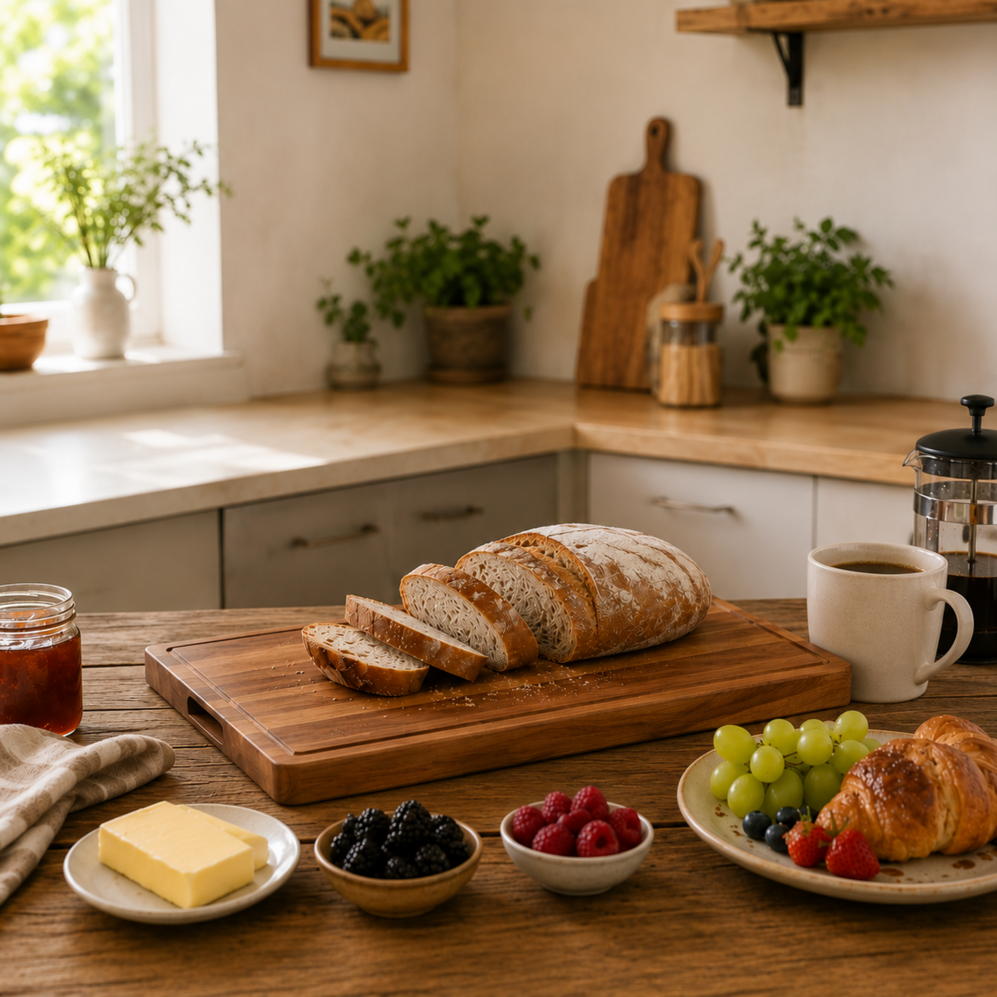 Large Acacia Wood Cutting Board with Juice Groove & Handles