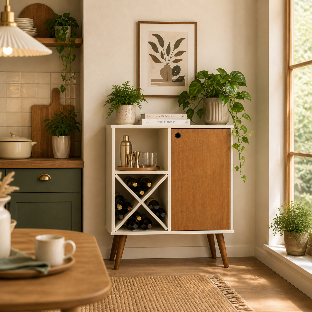 Modern Bar Cabinet with Wine Rack & Storage Shelf