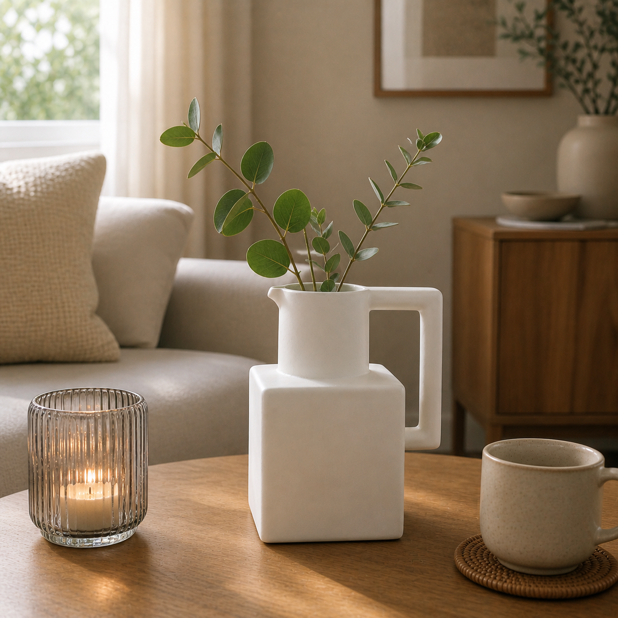 Modern Ceramic Jug Vase – Minimalist Decorative Centerpiece