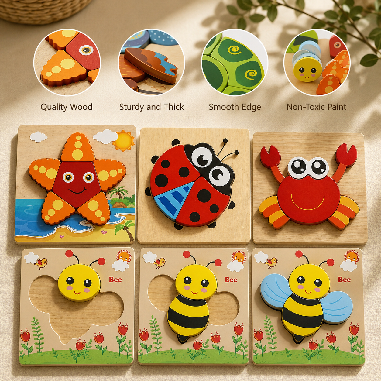 Montessori Wooden Animal Puzzle – Toddler Learning Toy (1-3 Years)