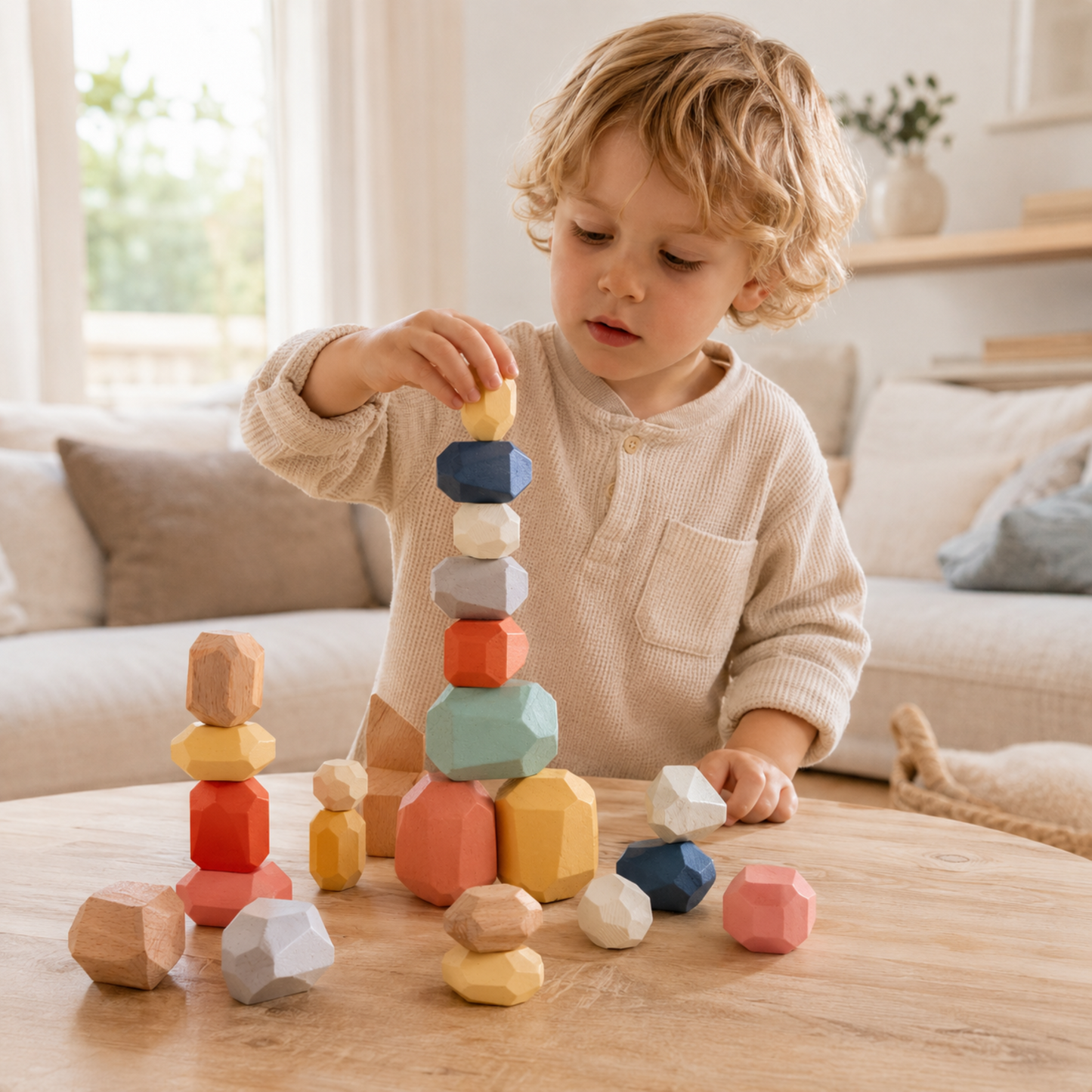 Montessori Wooden Balancing Stones – Stacking Rock Toy