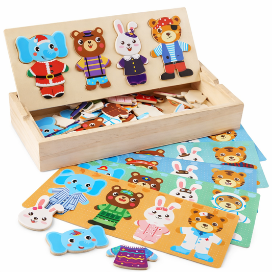 Montessori Wooden Bear Dress-Up Puzzle – 45 Piece Matching Game