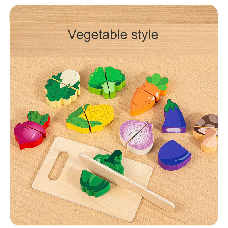 Montessori Wooden Play Food Set – Kids Kitchen Cutting Toy