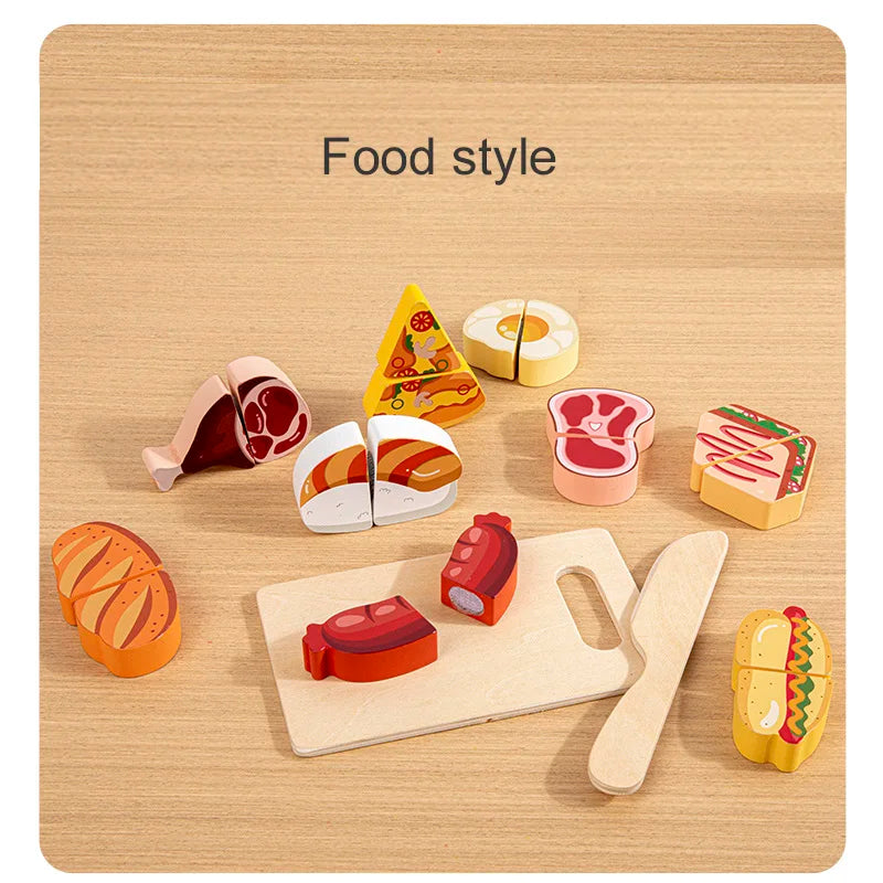 Montessori Wooden Play Food Set – Kids Kitchen Cutting Toy