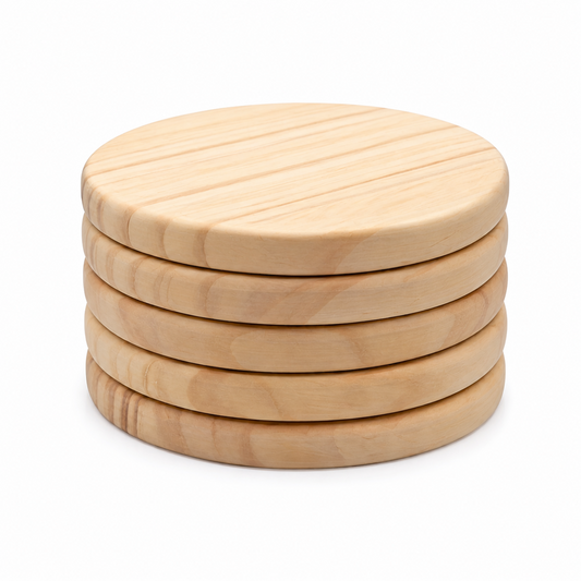 Natural Wooden Coasters Set (5 pcs) – Minimal Round Drink Coasters
