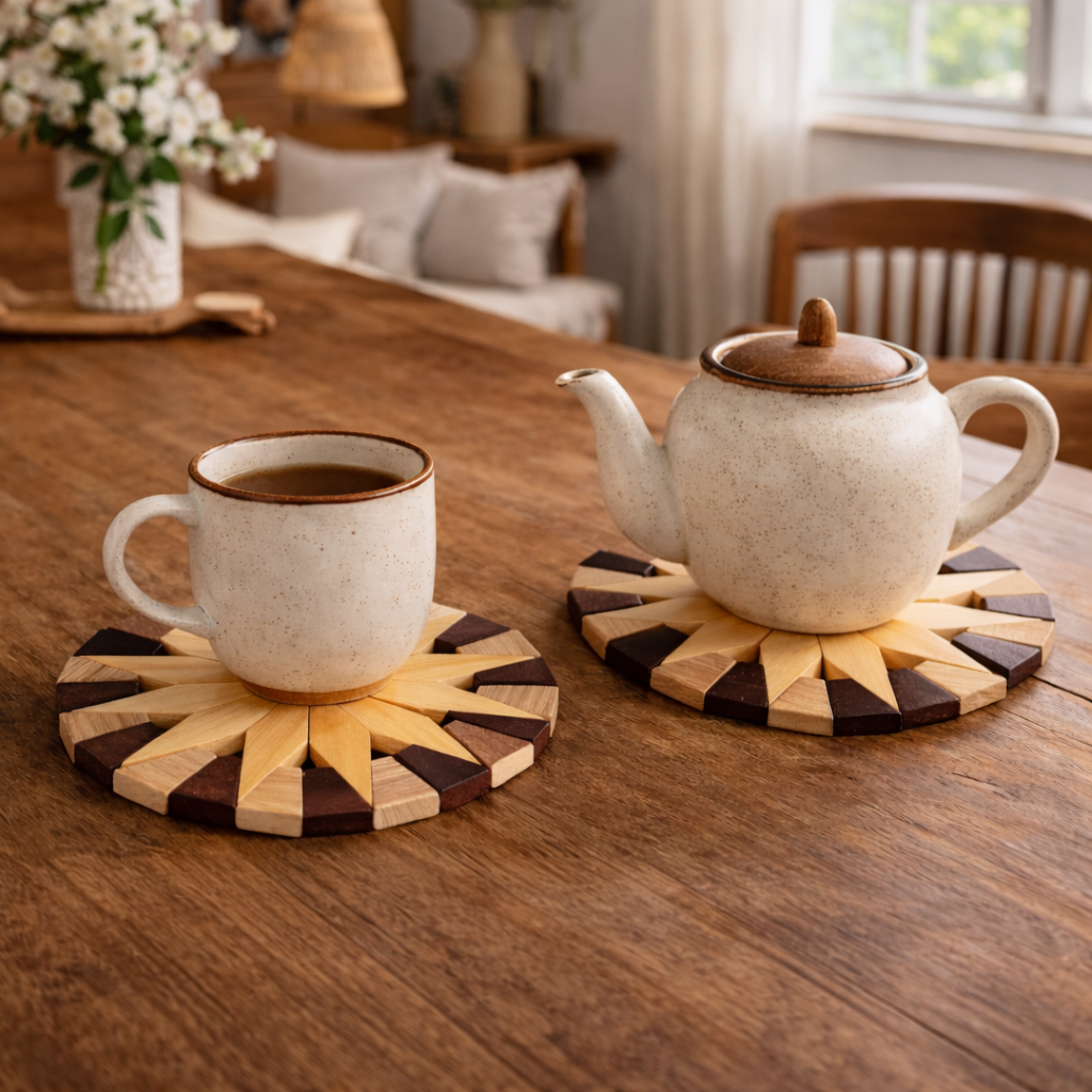 Natural Wooden Trivets Set (2pcs) for Hot Dishes & Table Protection