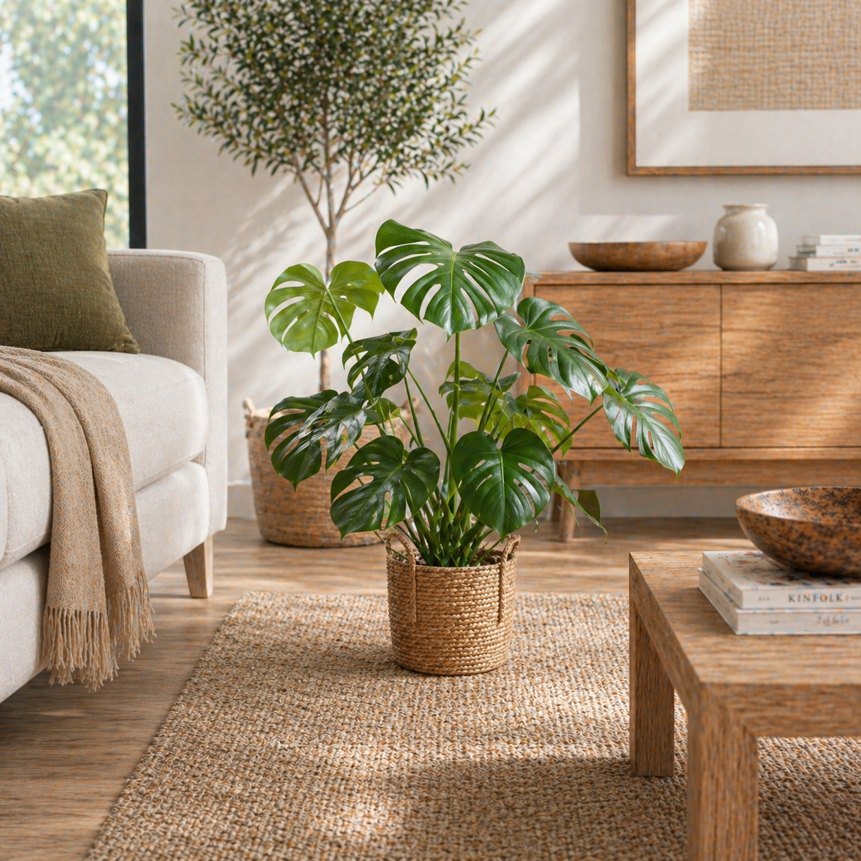 Natural Woven Plant Basket with Handles