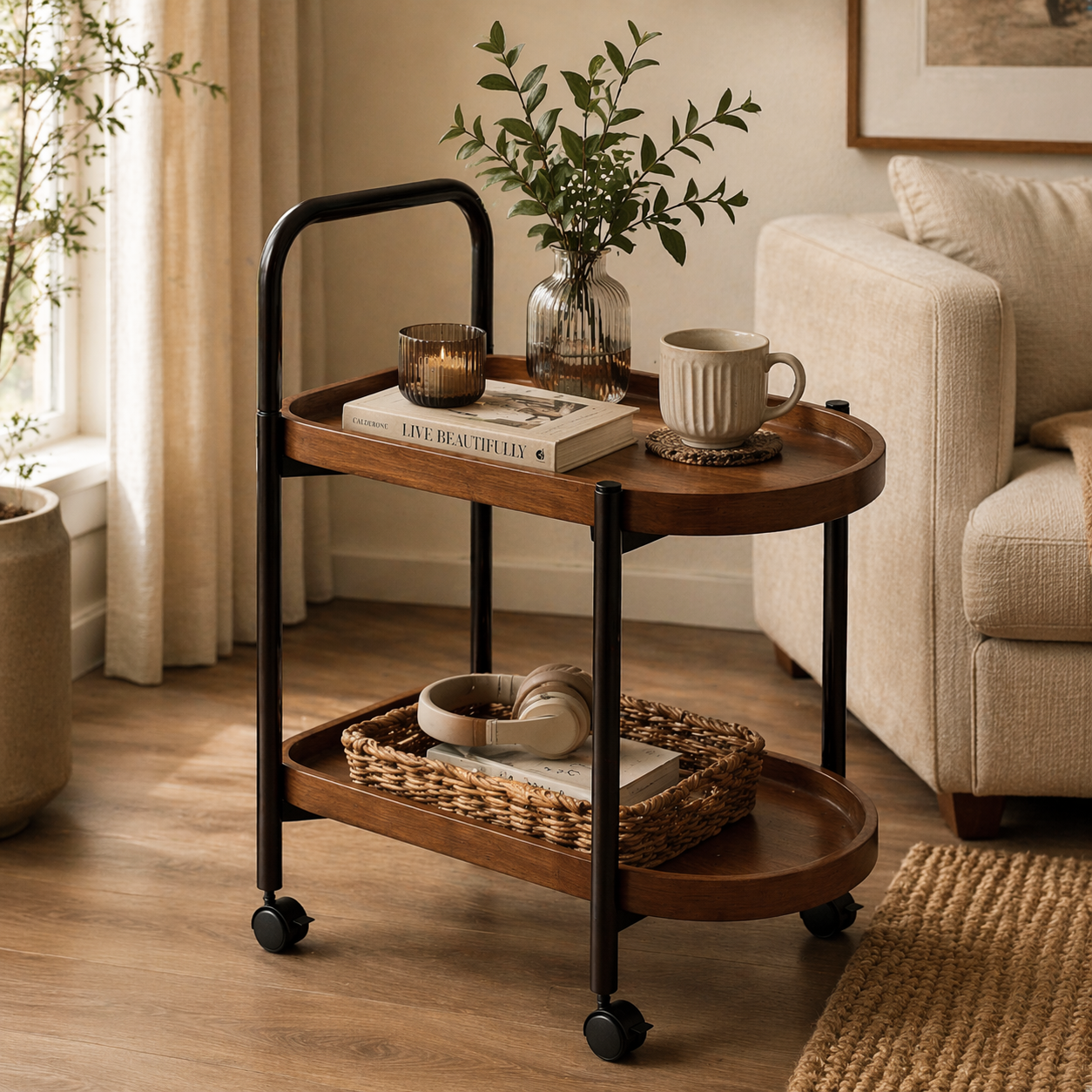Nordic Rolling Side Table with Wheels