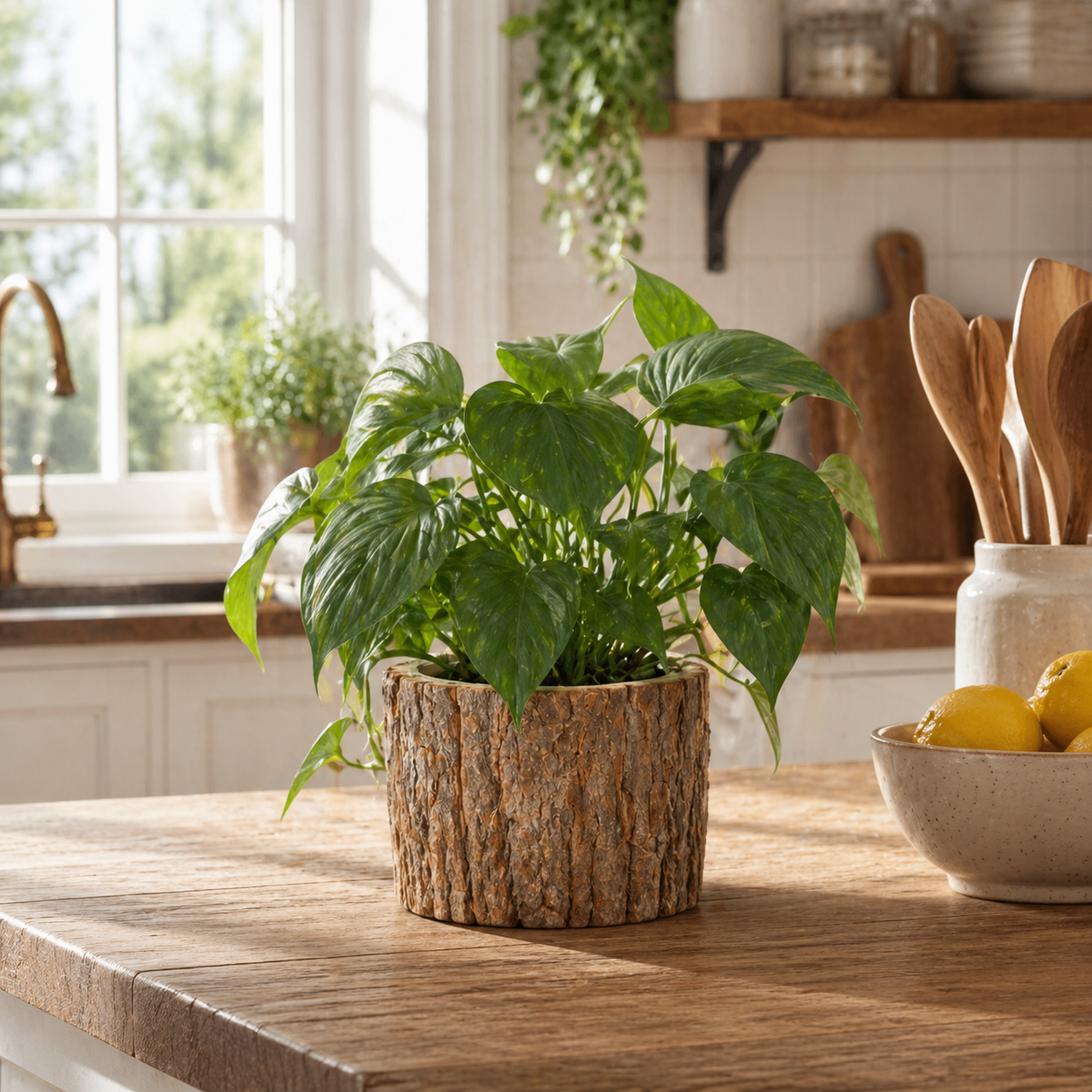 Rustic Tree Stump Wooden Planter for Indoor & Outdoor Decor