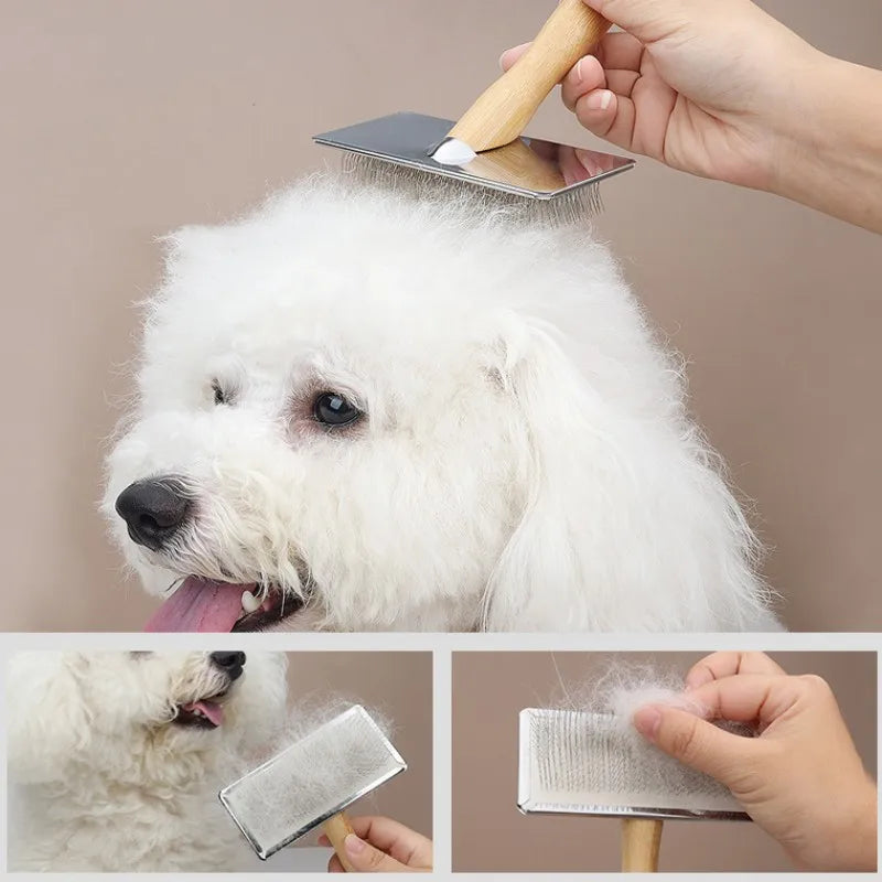Wooden Pet Grooming Brush – Dog & Cat Hair Removal Comb