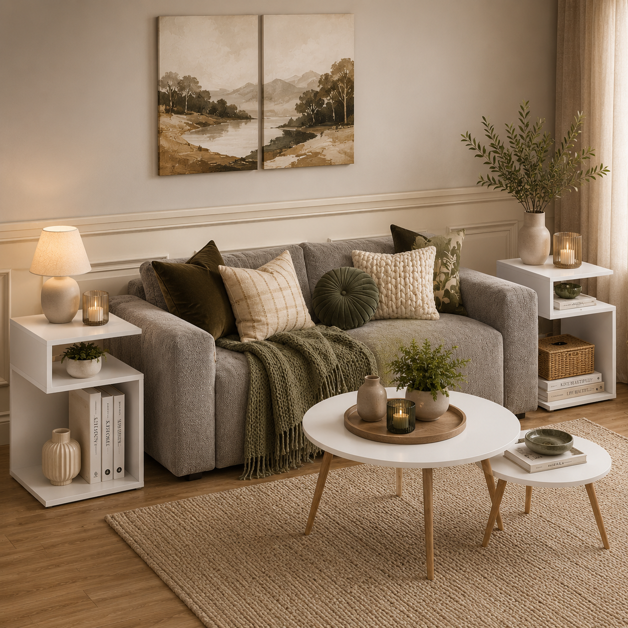 S-Shaped Side Table with Unique S-Shaped Frame and 2 Open Compartments