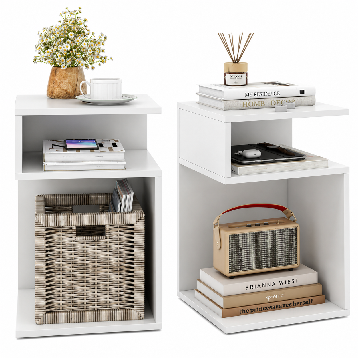 S-Shaped Side Table with Unique S-Shaped Frame and 2 Open Compartments