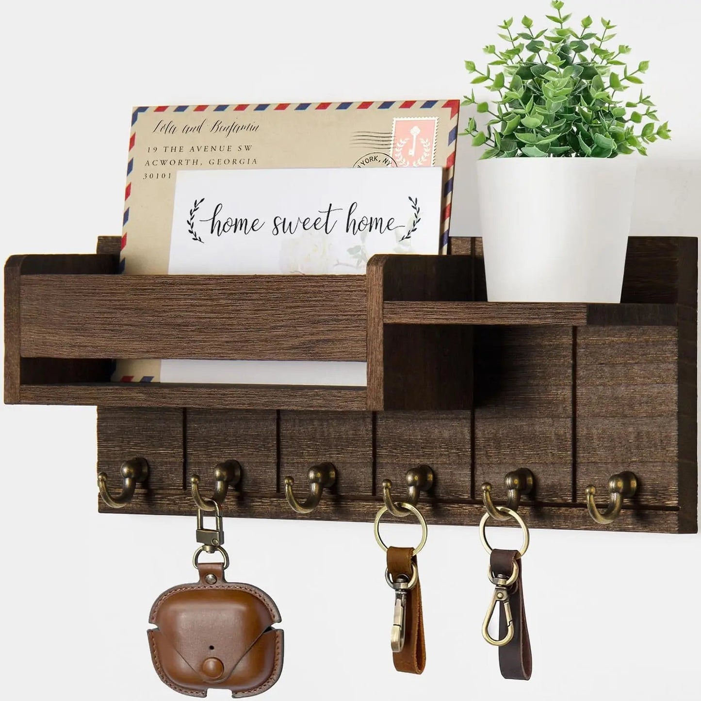 Wall-Mounted Key Holder with Mail Shelf – Wooden Entryway Organizer